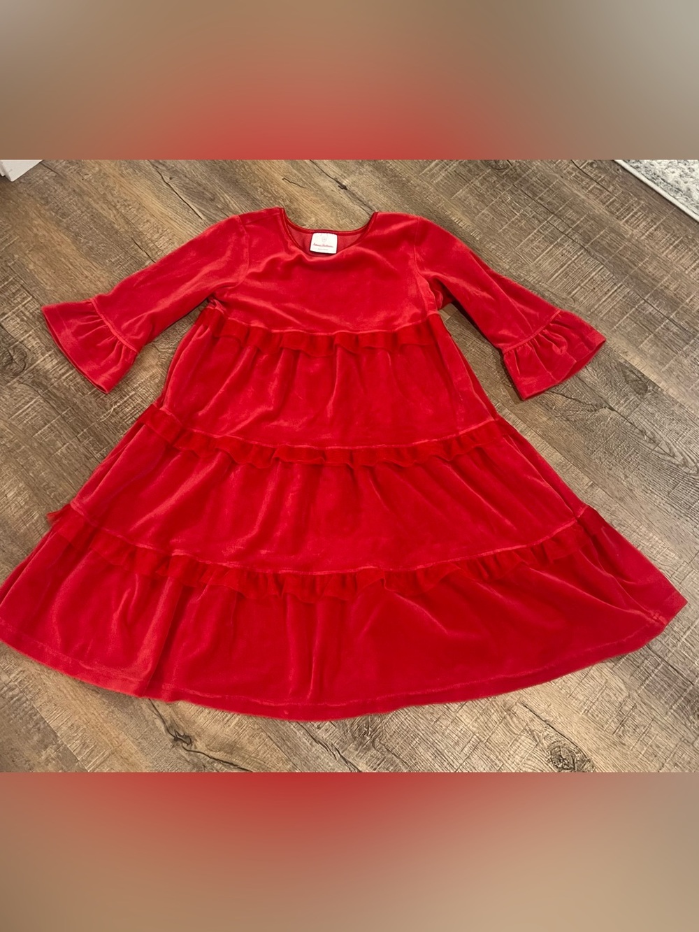 Hanna Andersson Red Velvet Tiered Ruffle Dress 130 8 Christmas Holiday